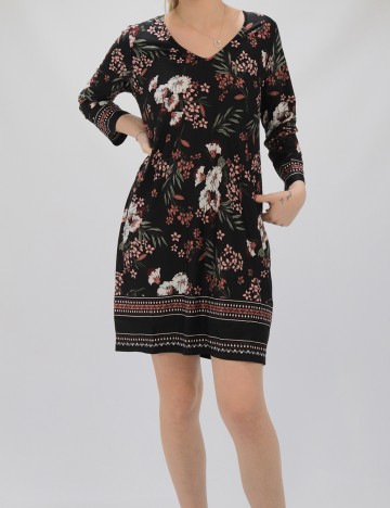 Rochie scurta Happy Holly, negru floral, 36/38