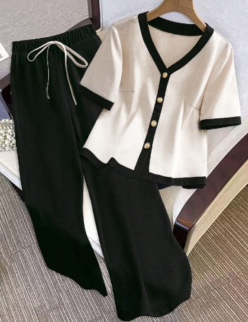 Compleu SHEIN, negru/crem