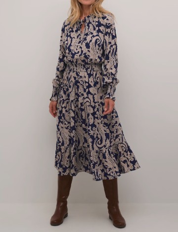 Rochie medie Cream, bej/bleumarin