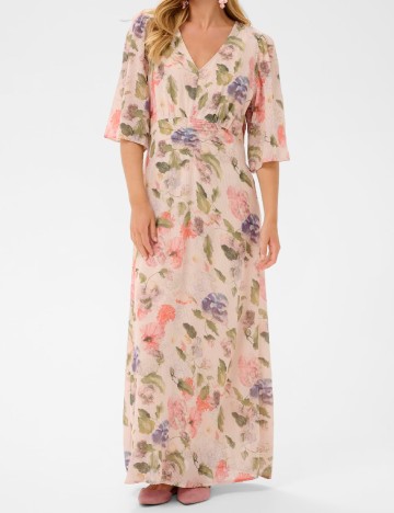Rochie lunga Cream, floral print