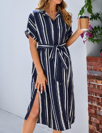 Rochie medie SHEIN, albastru/alb