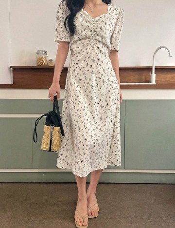 Rochie medie Dazy, alb/albastru