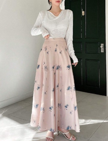 Pantaloni Dazy, crem/albastru