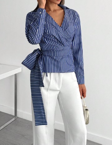 Camasa SHEIN, albastru/alb