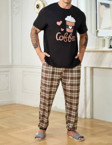 Pijama SHEIN Plus Size Men, maro/negru Negru