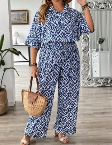 Salopeta SHEIN CURVE, albastru/alb