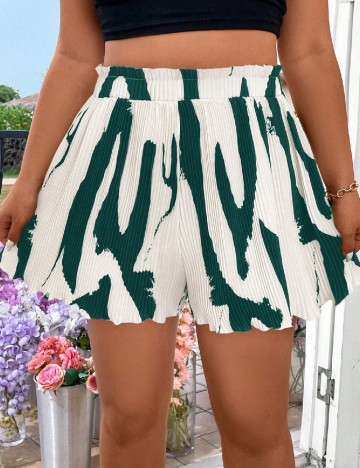 Pantaloni scurti SHEIN CURVE, alb/verde