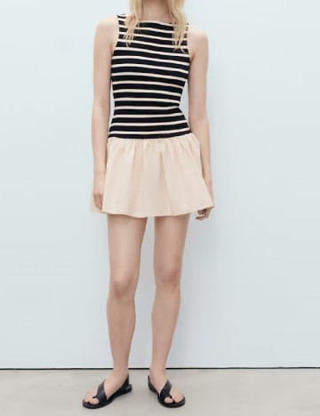 Rochie scurta Mango, crem/negru