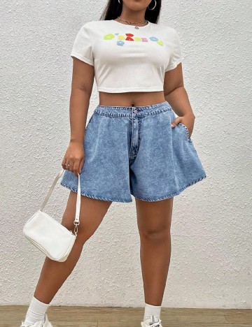 Pantaloni scurti SHEIN CURVE, albastru