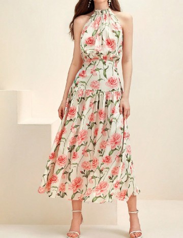 Rochie lunga Anewsta, floral print