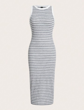 Rochie lunga SHEIN, alb/gri