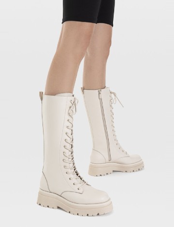 Cizme Stradivarius, crem