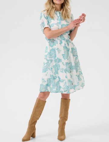 Rochie scurta Cream, alb/verde