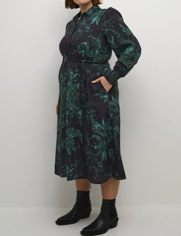Rochie medie Kaffe Curve, negru/verde