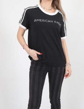 Tricou Oversize American Eagle, negru/alb