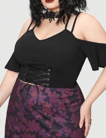 Top Romwe Plus Size, negru