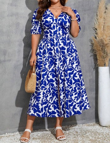 Rochie medie SHEIN CURVE, alb/albastru