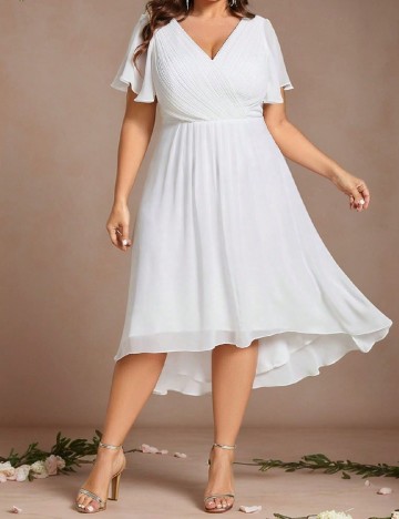 Rochie medie Ever-Pretty Plus Size, alb