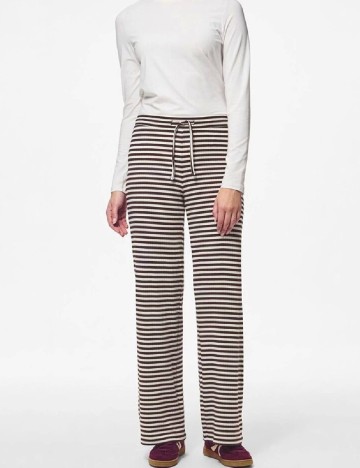 Pantaloni Pieces, alb/visiniu