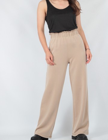 Pantaloni Pieces, maro deschis, XS