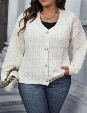 Cardigan SHEIN CURVE, alb Alb