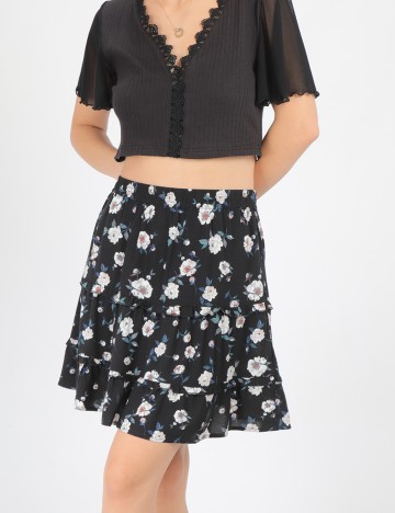 Fusta Vero Moda, negru floral, XS