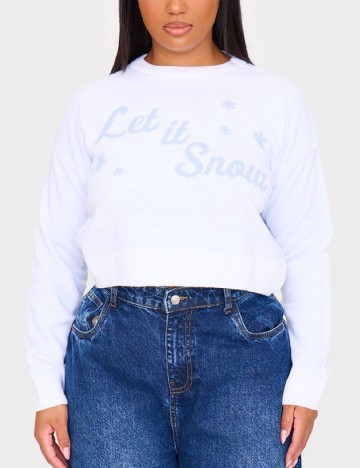 Pulover PrettyLittleThing Plus Size, alb