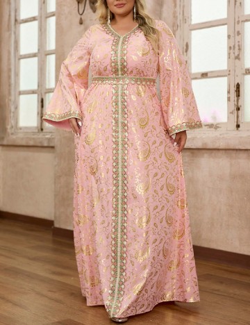 Rochie lunga Giffniseti Plus Size, roz
