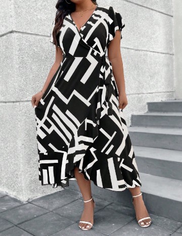 Rochie medie SHEIN CURVE, alb/negru