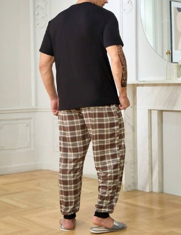 Pijama SHEIN Plus Size Men, maro/negru