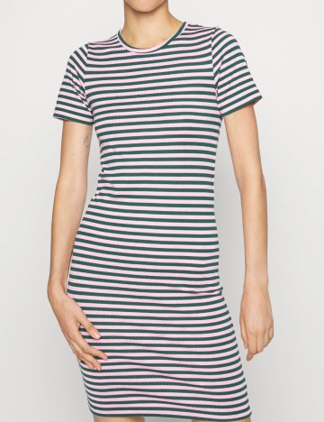 Rochie scurta Pieces, roz/verde