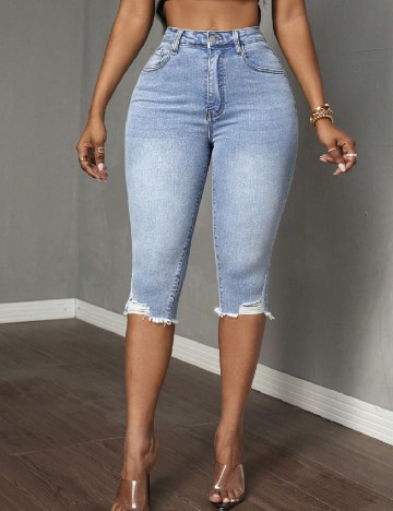 Pantaloni trei sferturi SHEIN, albastru