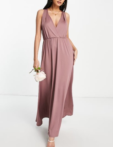 Rochie lunga Vila, roz pudra inchis