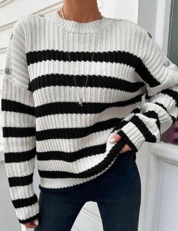 Pulover SHEIN, alb/negru