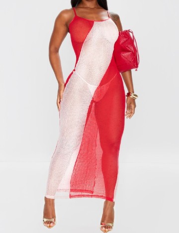 Rochie de plaja PrettyLittleThing, alb/rosu