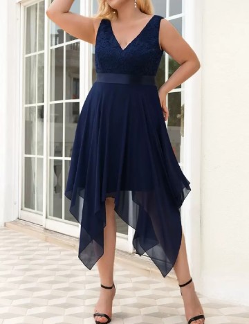 Rochie medie Ever-Pretty Plus Size, albastru
