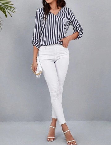 Bluza SHEIN, bleumarin/alb