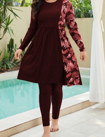 Costum de baie SHEIN CURVE, visiniu