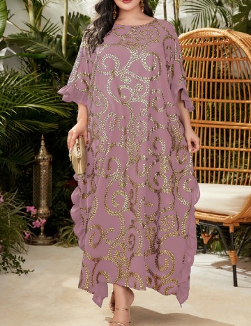 Rochie lunga SHEIN CURVE, roz/auriu