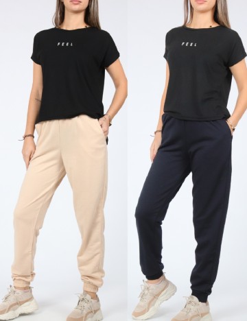 Set pantaloni 2 perechi SHEIN, negru/crem