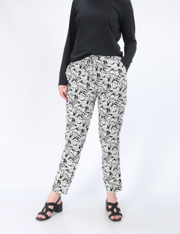 Pantaloni Hailys, alb-negru, XS