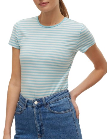 Tricou Vero Moda, albastru/alb