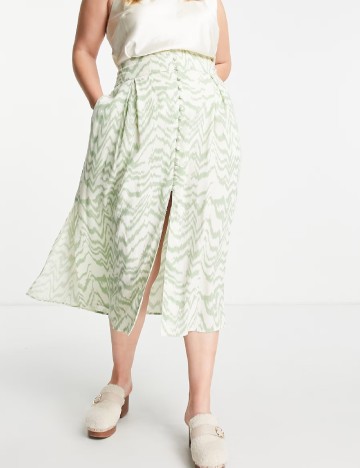 Fusta ASOS Curve, crem/verde