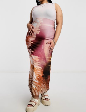 Rochie lunga Collusion Plus Size, mix culori