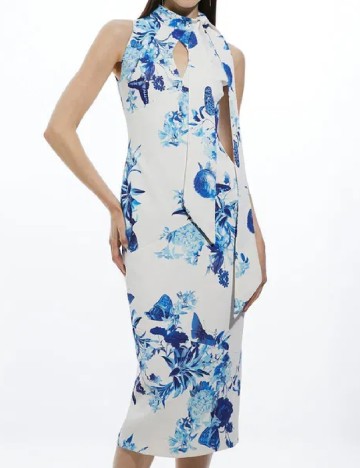 Rochie medie Karen Millen, alb/albastru