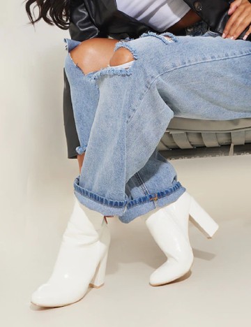 Botine PrettyLittleThing, alb