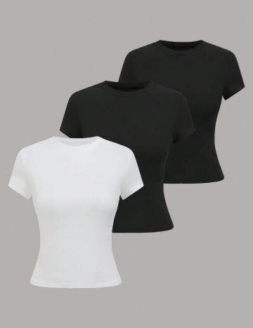 Set Tricouri 3 bucati SHEIN, negru/alb
