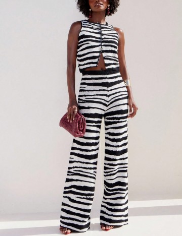 Pantaloni SHEIN, alb/negru