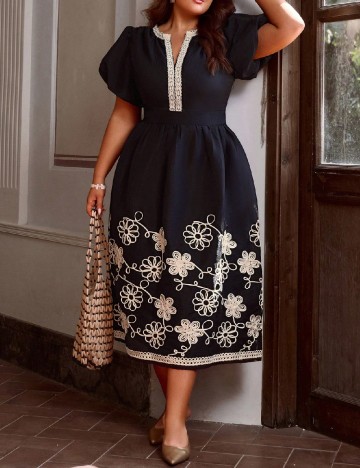 Rochie medie SHEIN CURVE, negru/ecru