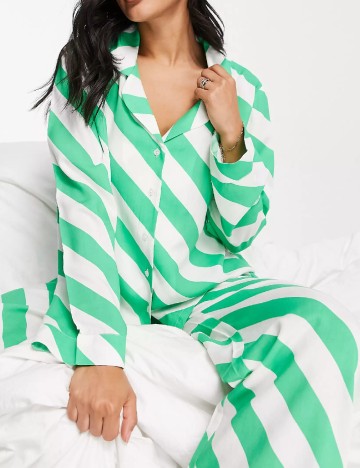 Camasa pijama ASOS, alb/verde